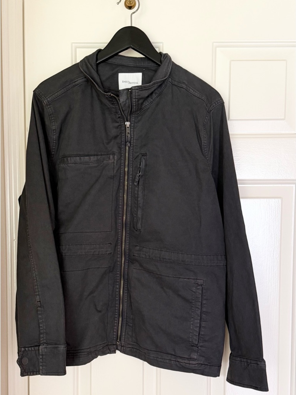 Women’s Military Cargo Zip Jacket, Charcoal